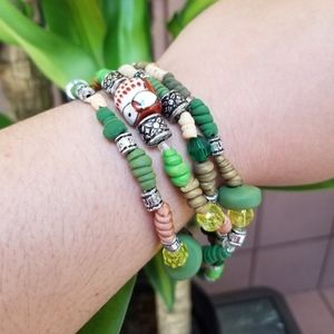 🆕️Handmade Bracelet Handmade Necklace Green Forest Owl Clay Beads Meditation